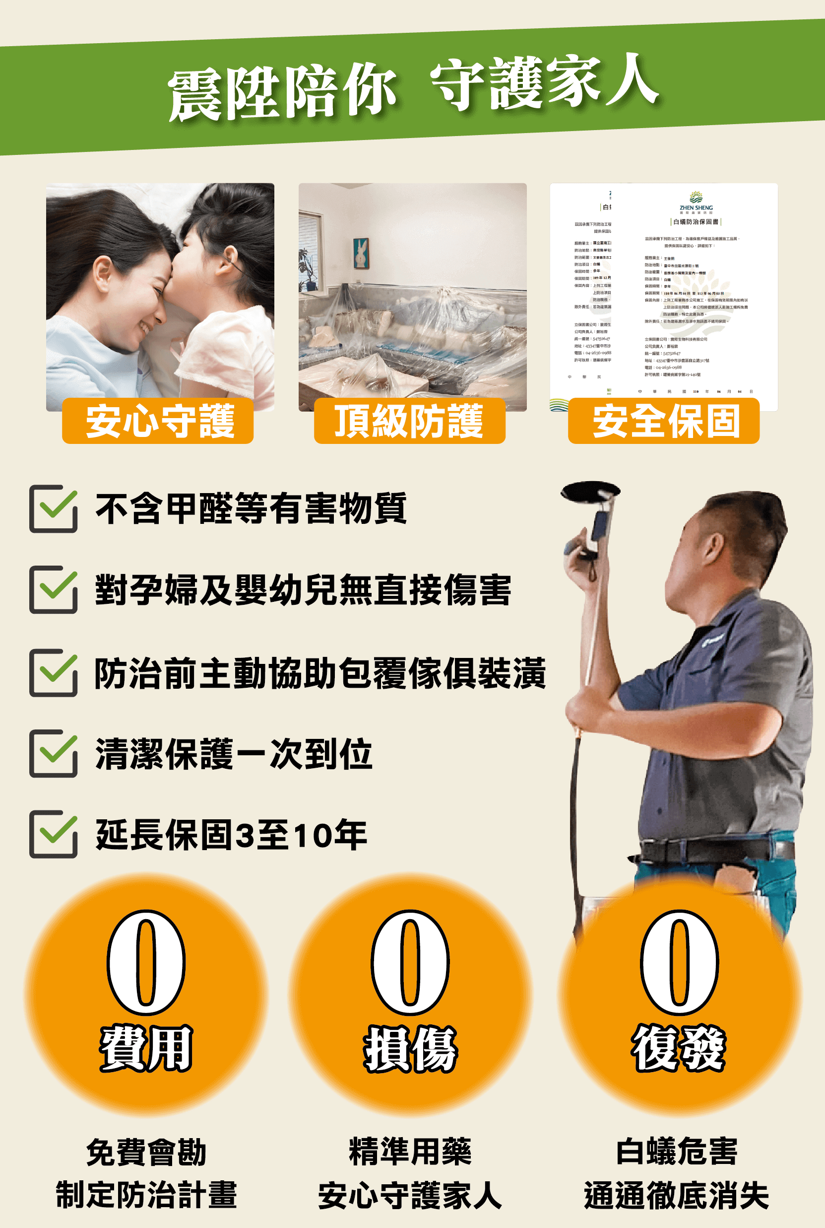 震陞除白蟻技術，獨家雙系統防治技術，守護您的家人健康，0復發機率、0會勘費用、0健康損傷